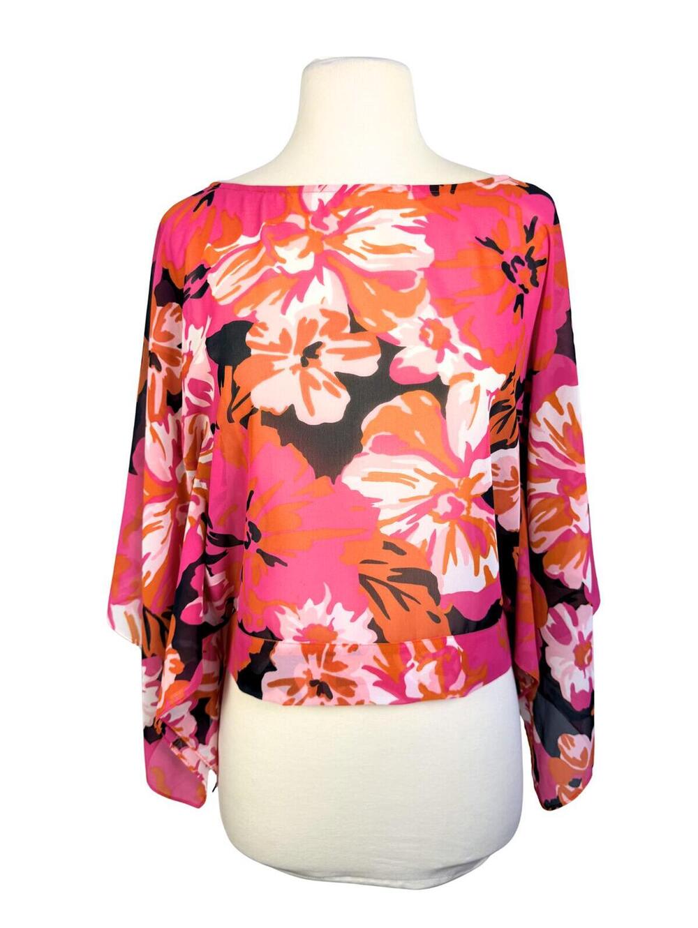 Y2K Pink Floral Kimono Sleeve Top New York & Company XS
